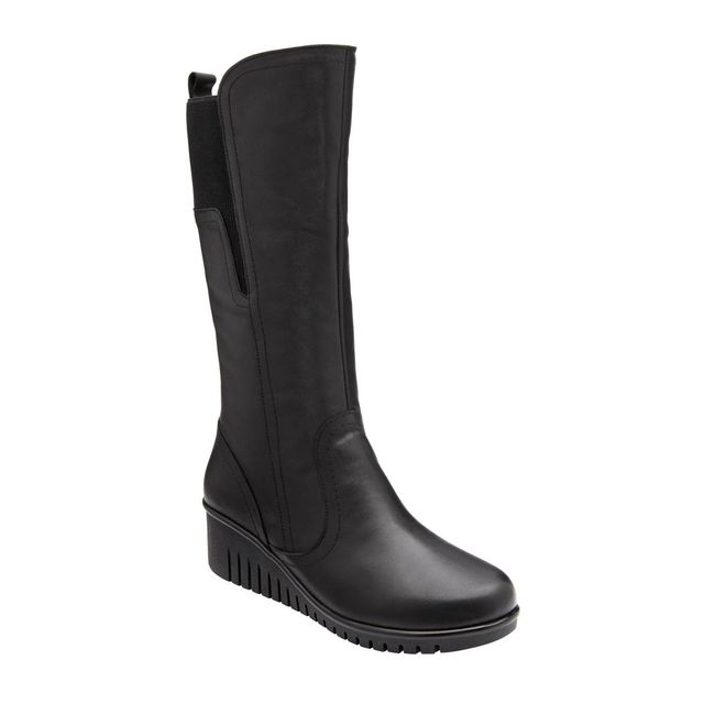 Lotus Knee-high Boots - Black leather - ULB345/31 FITZGERALD WEDGE